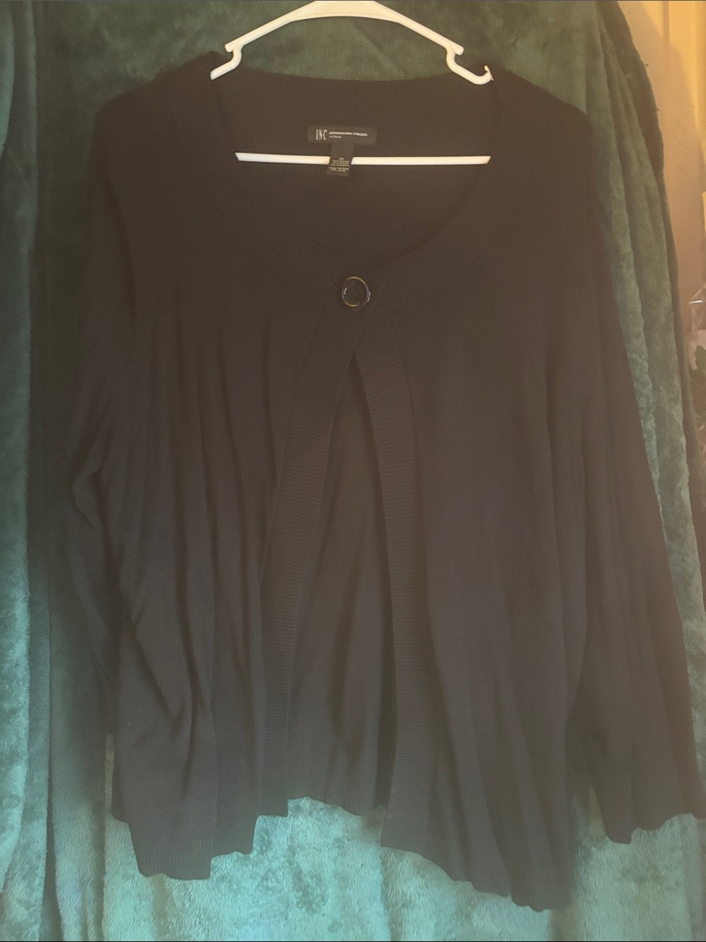 INC International Concepts Black Single-Button Open Cardigan